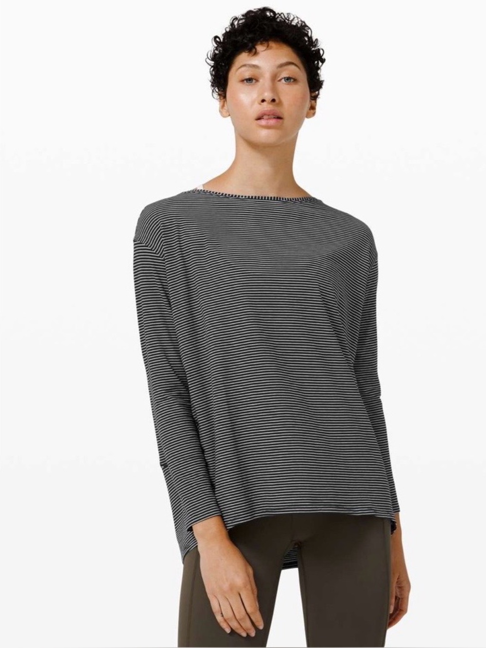 Lululemon Back In Action Long Sleeve Hype Stripe Black White W3DMGS Pima cotton